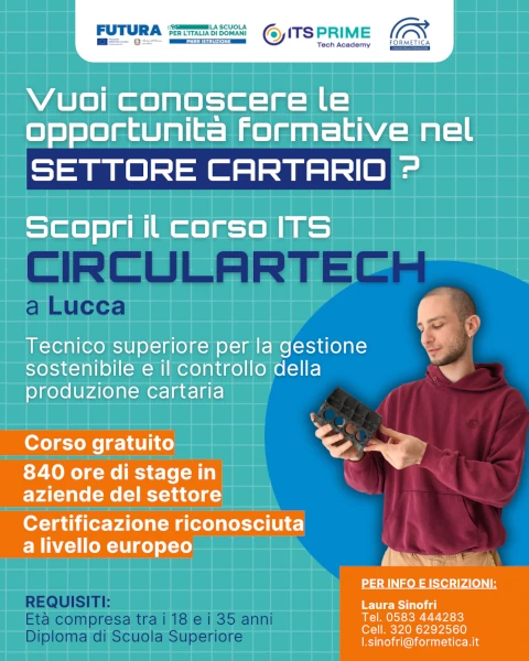 locandina info e iscrizioni corso ITS Circulartech a Lucca per giovani diplomati