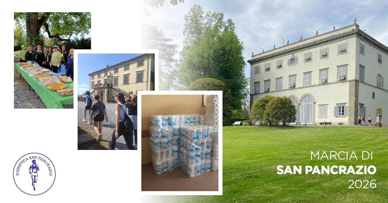 Villa storica Lucca con piccole foto di donazione carta e persone che partecipano alla marcia